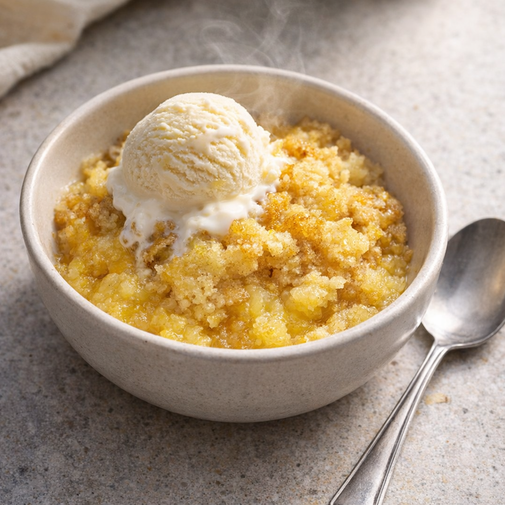 Slow cooker sunshine dessert served warm in a bowl