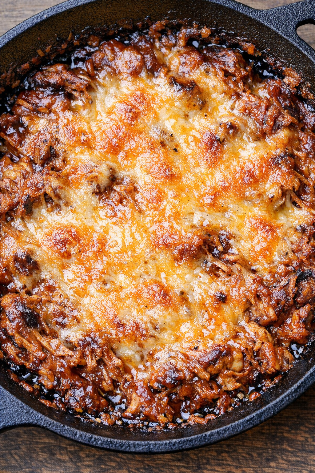 Southern 3-ingredient pulled pork dip in a cast iron skillet