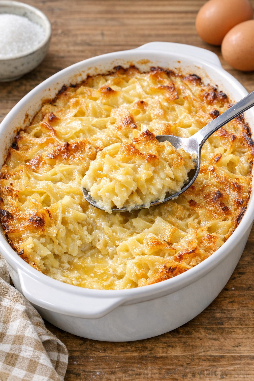 Finished baked egg noodle dessert