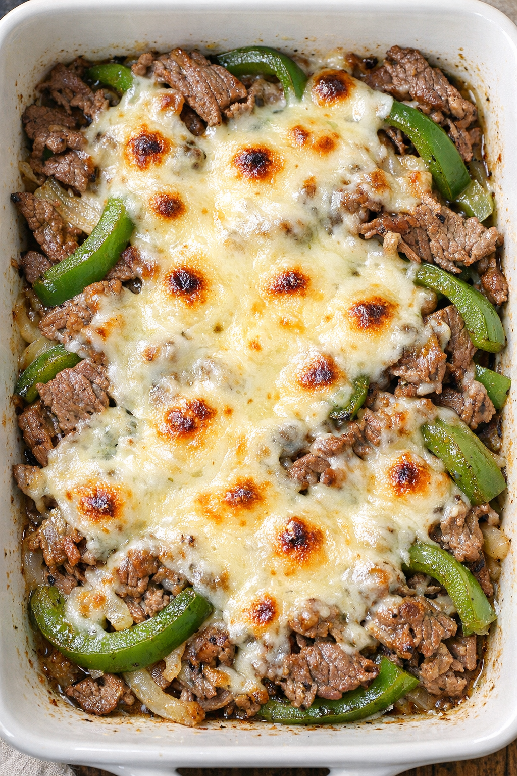 Low carb Philly cheesesteak skillet with melted provolone