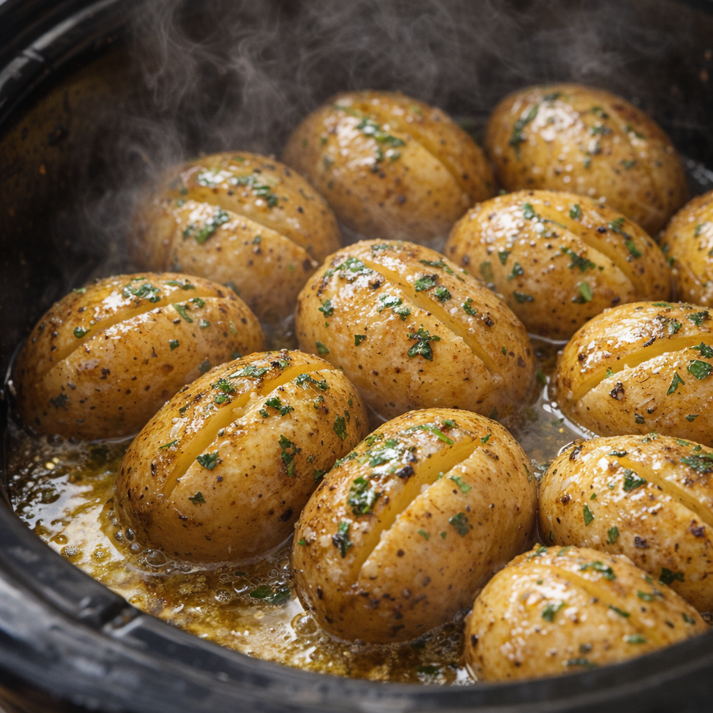 Tender cooked potatoes glistening with melted butter
