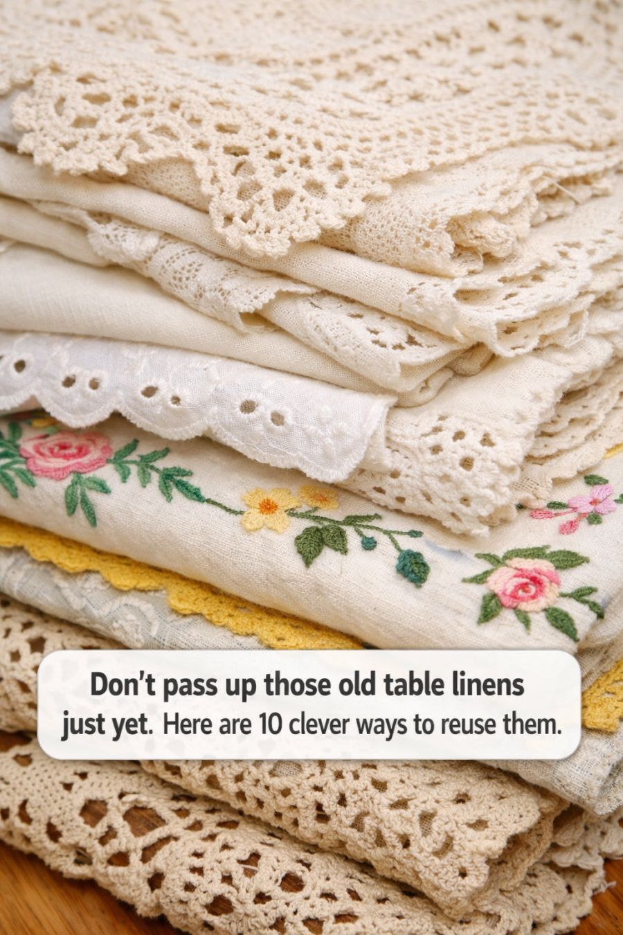 Don’t pass up those old table linens just yet. Here are 10 clever ways ...