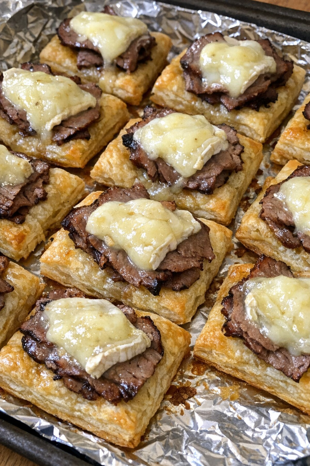 Close-up of baked beef brie bites
