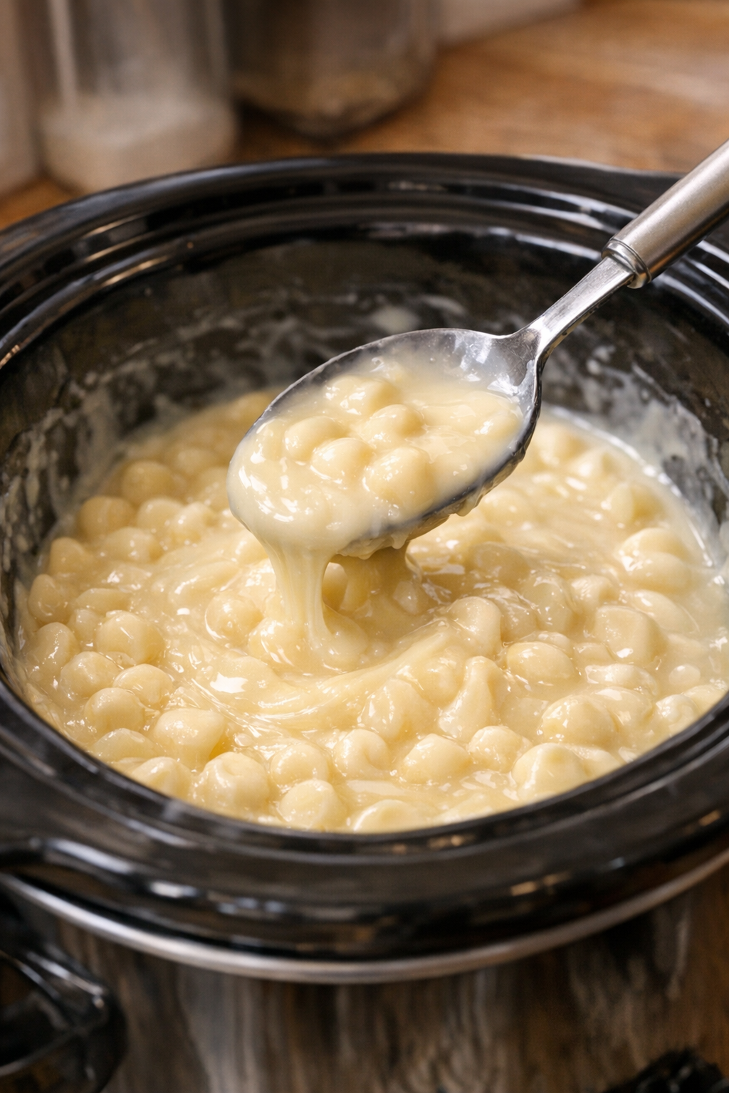 White chocolate and condensed milk melting in a slow cooker