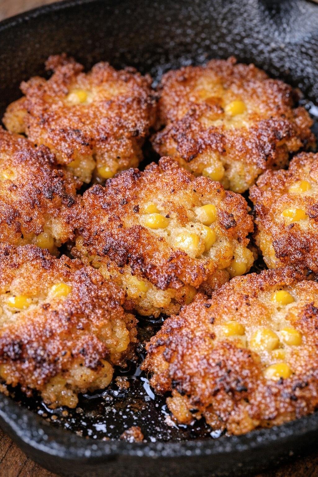 Southern 4-ingredient corn fritters on a cast iron skillet