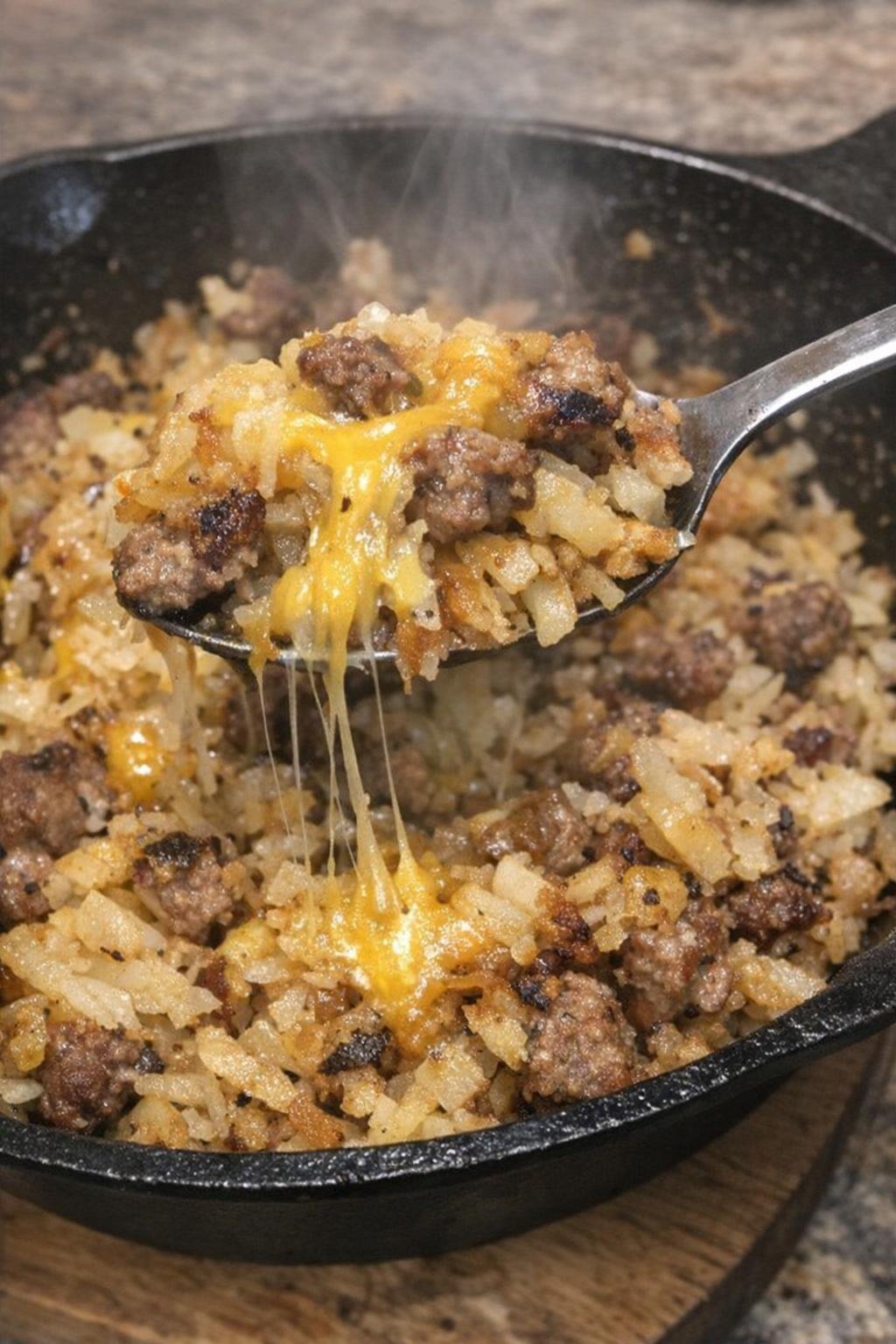 Cheesy hash brown and sausage skillet