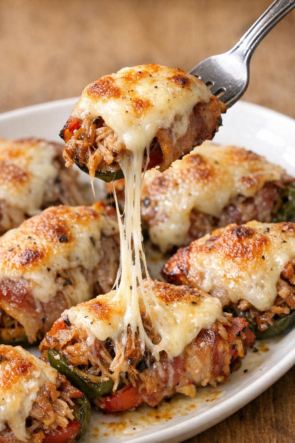 Low carb pulled pork Rutherford bombs with melted provolone