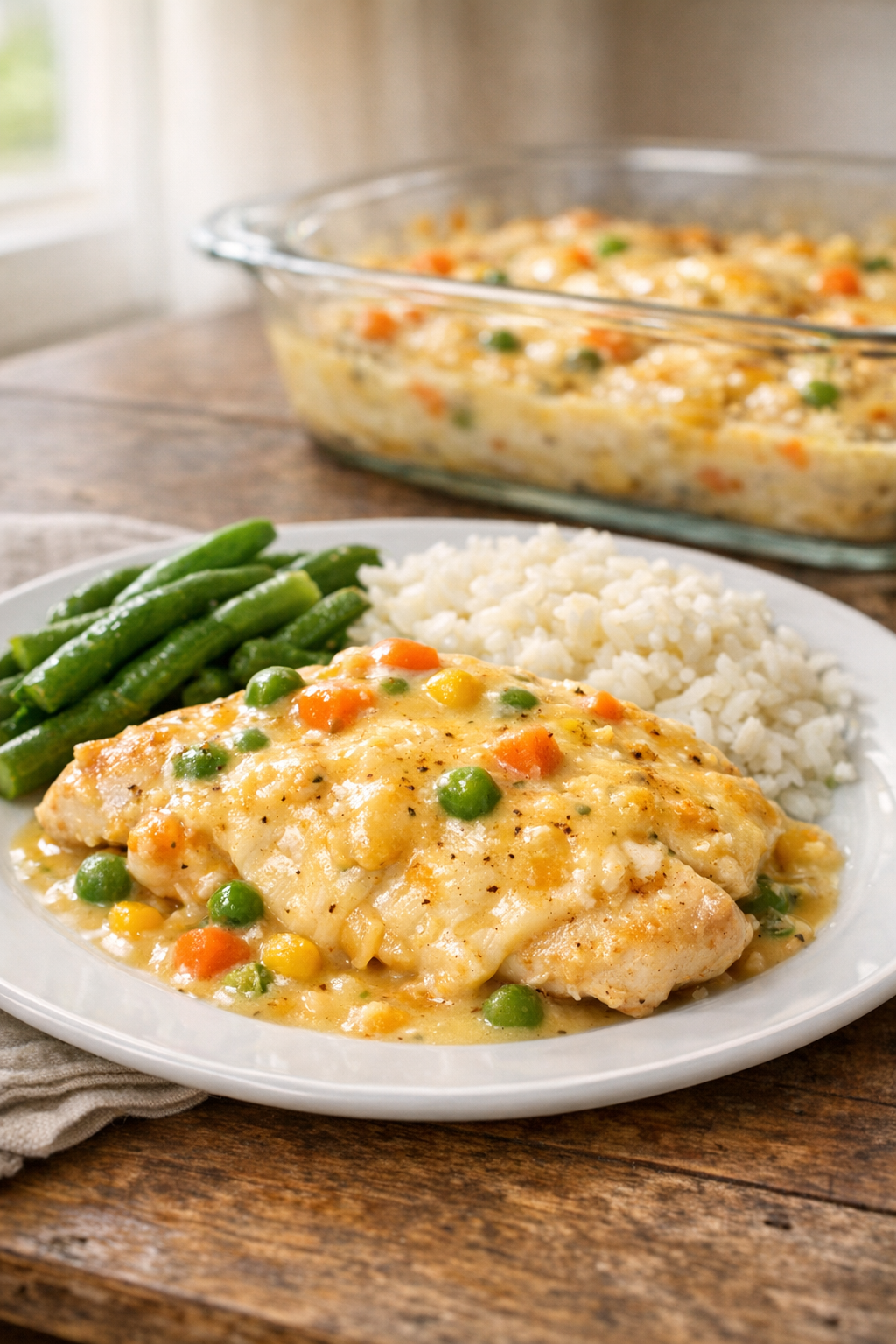 Finished plated atomic age chicken with creamy sauce