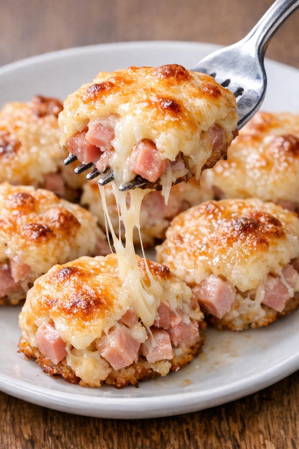 Low carb ham caldwell bites on a white plate