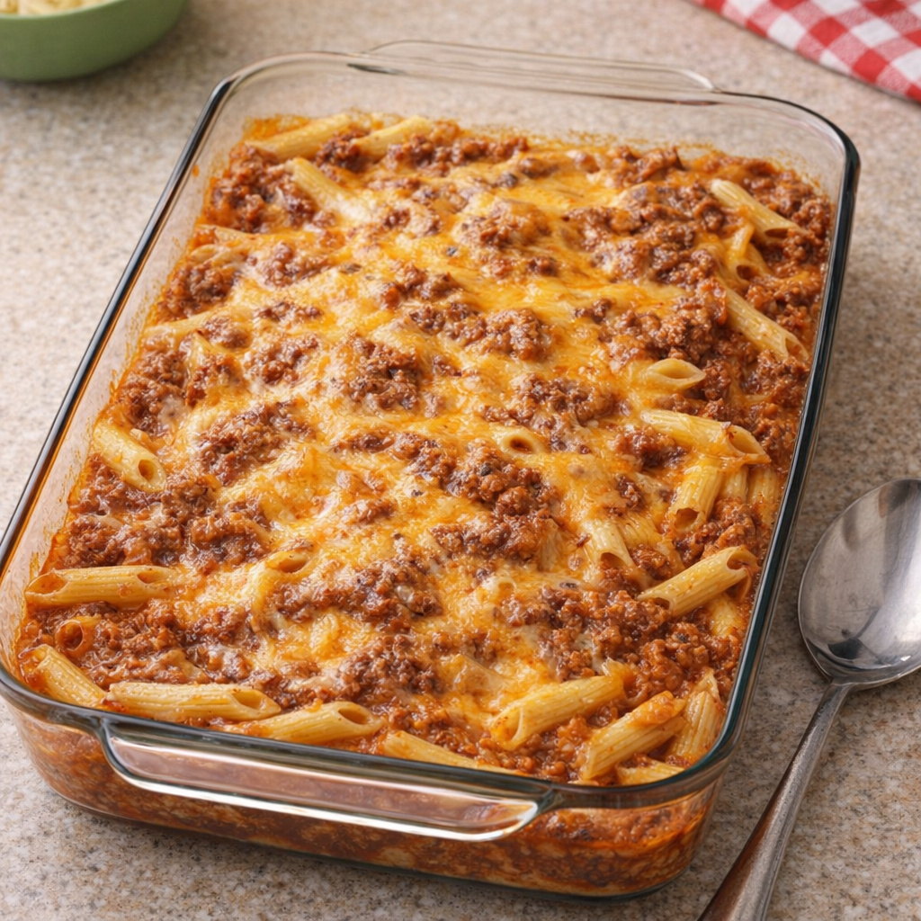 Weeknight sloppy joe casserole fresh from the oven