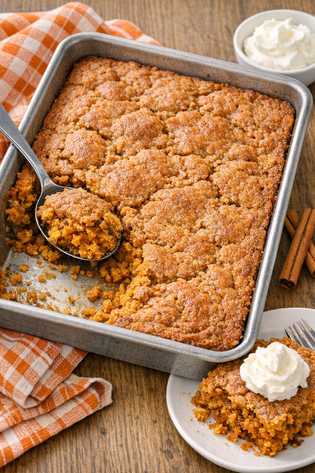 Finished baked spice cake dessert in a sheet pan