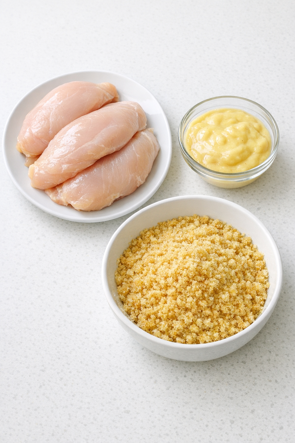 Main ingredients for chicken imperial arranged on a counter