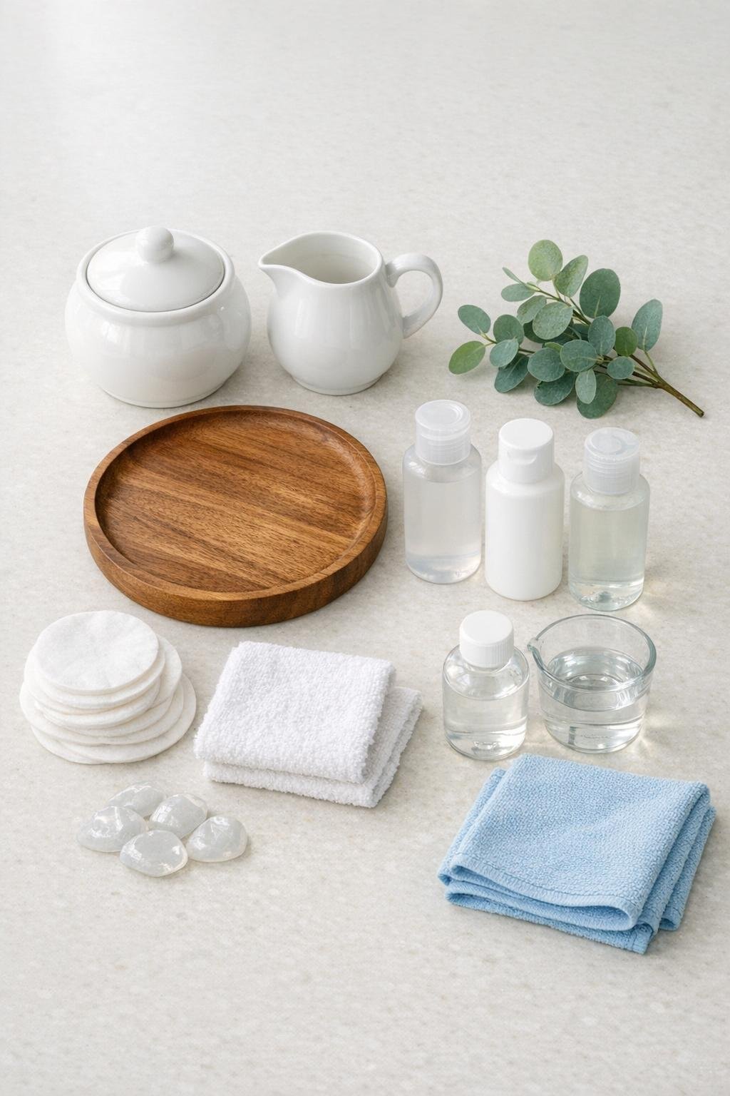 Materials for the bathroom hand cream caddy laid out together