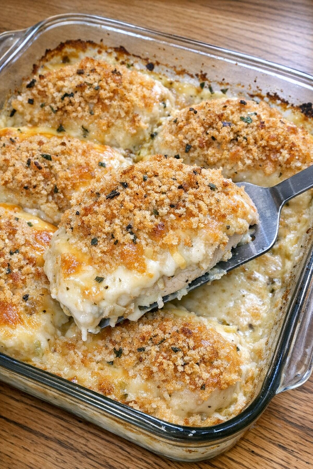Finished Chicken Stratford in baking dish
