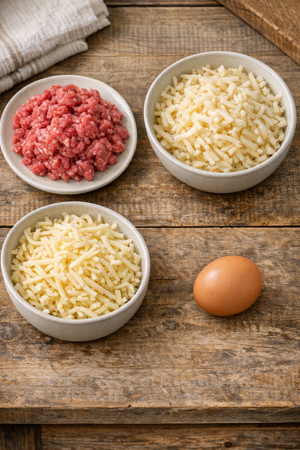 Main ingredients for beef hashbrown cups