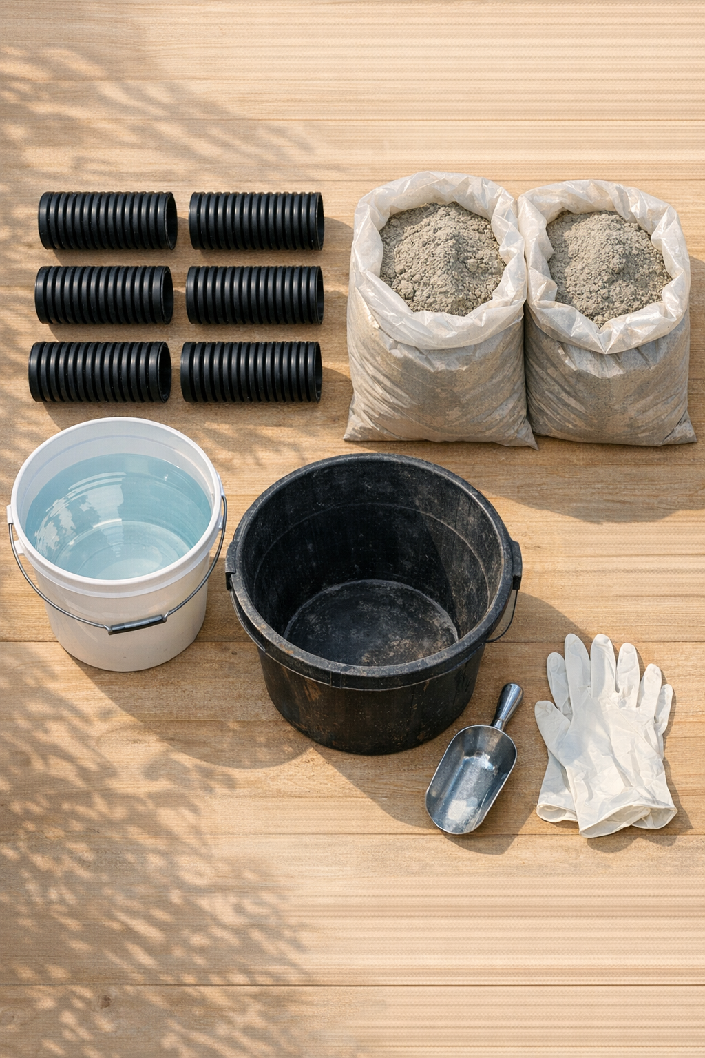 Materials for making fluted cement yard borders laid out together