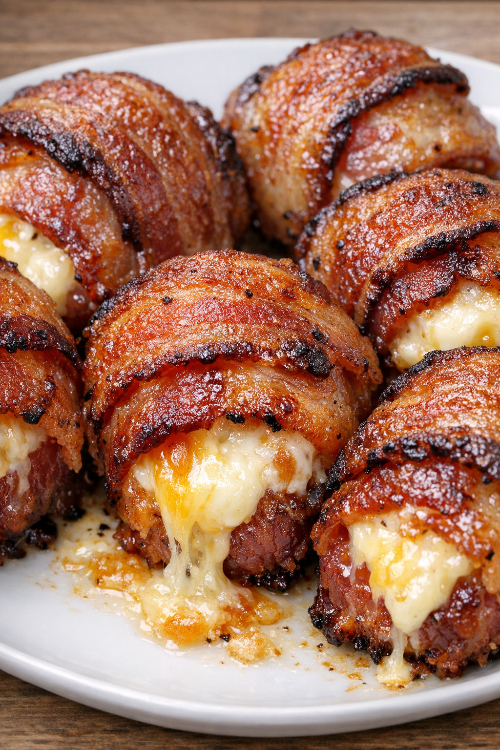 Low carb 3-ingredient bacon cheese bombs on a white plate