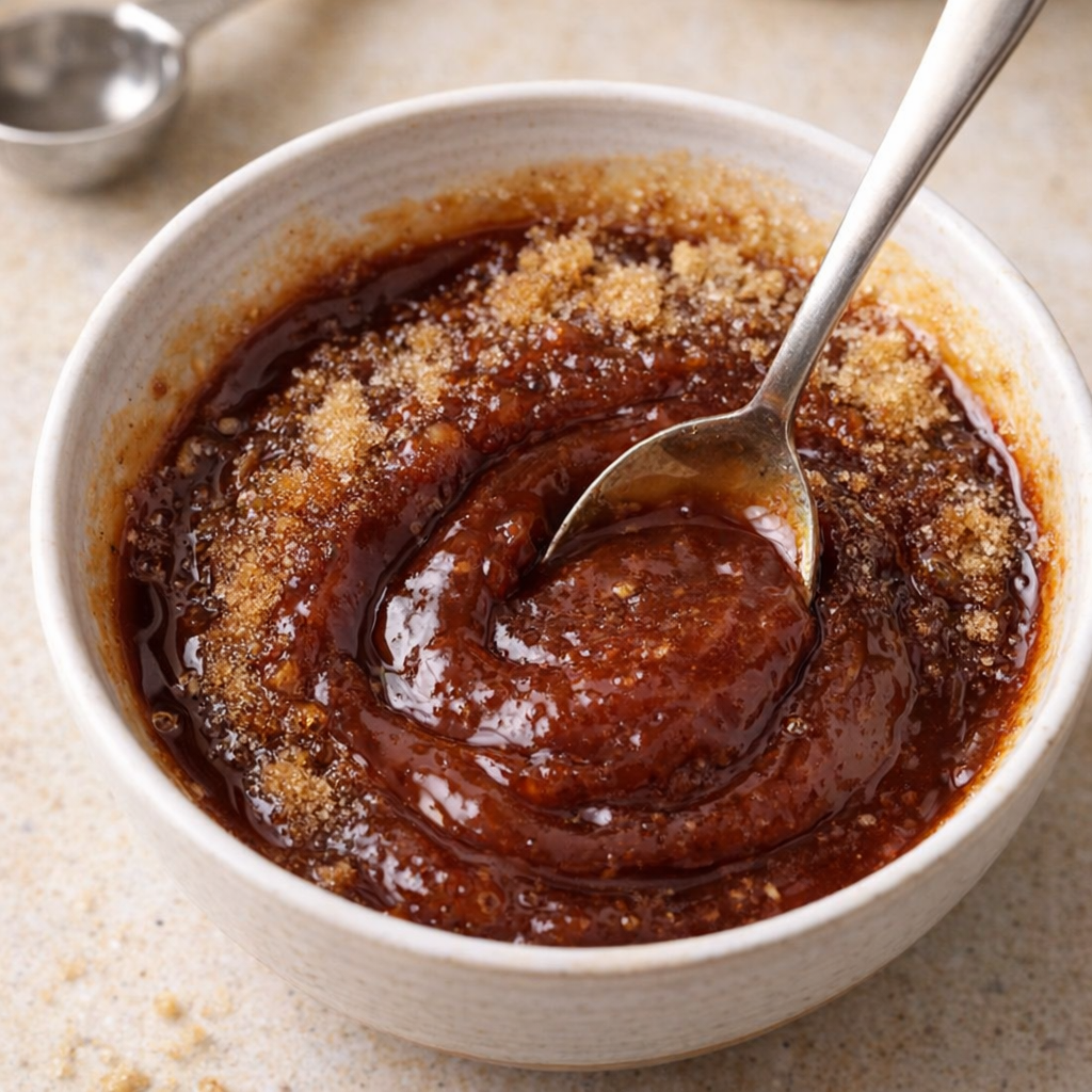 Barbecue sauce mixture stirred in a small bowl