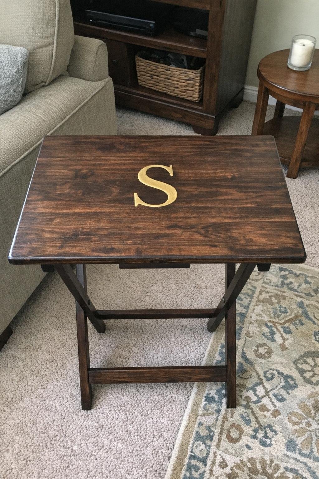 Dark-stained monogram TV tray table