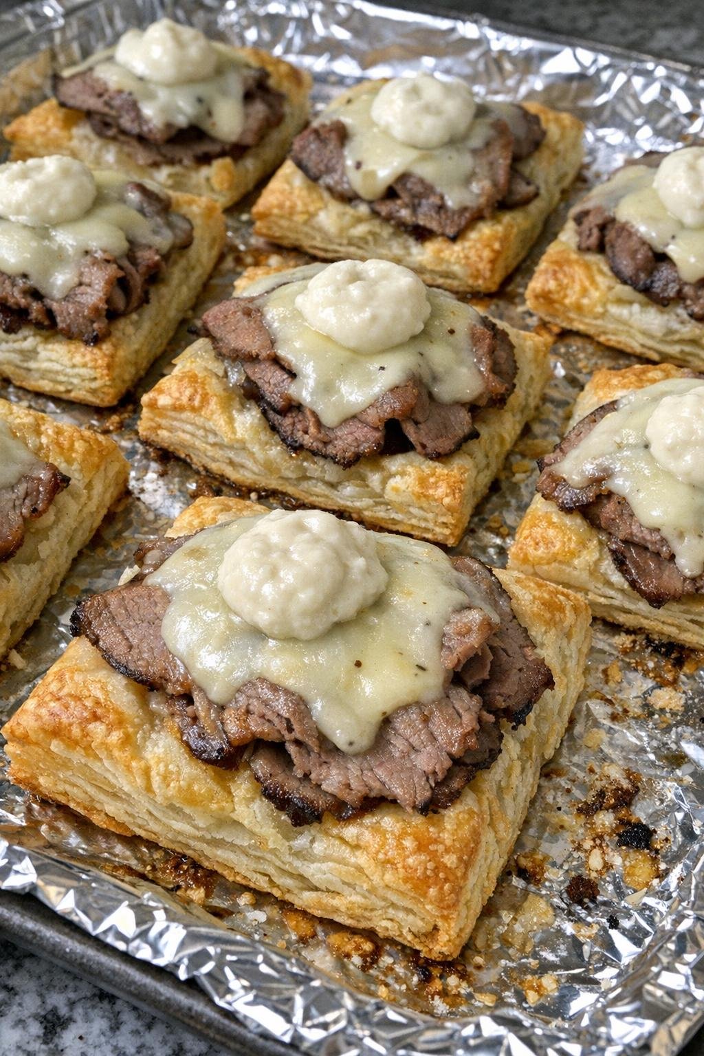 Oven baked beef and horseradish puffs fresh from the oven