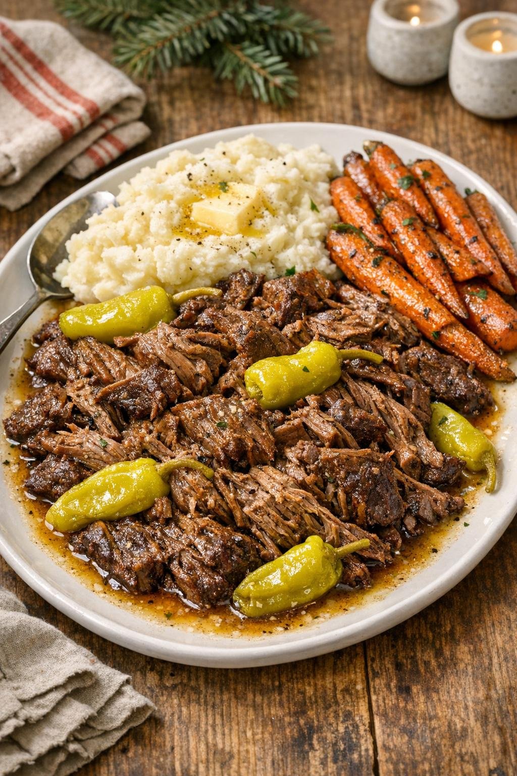Finished Mississippi pot roast served on a platter