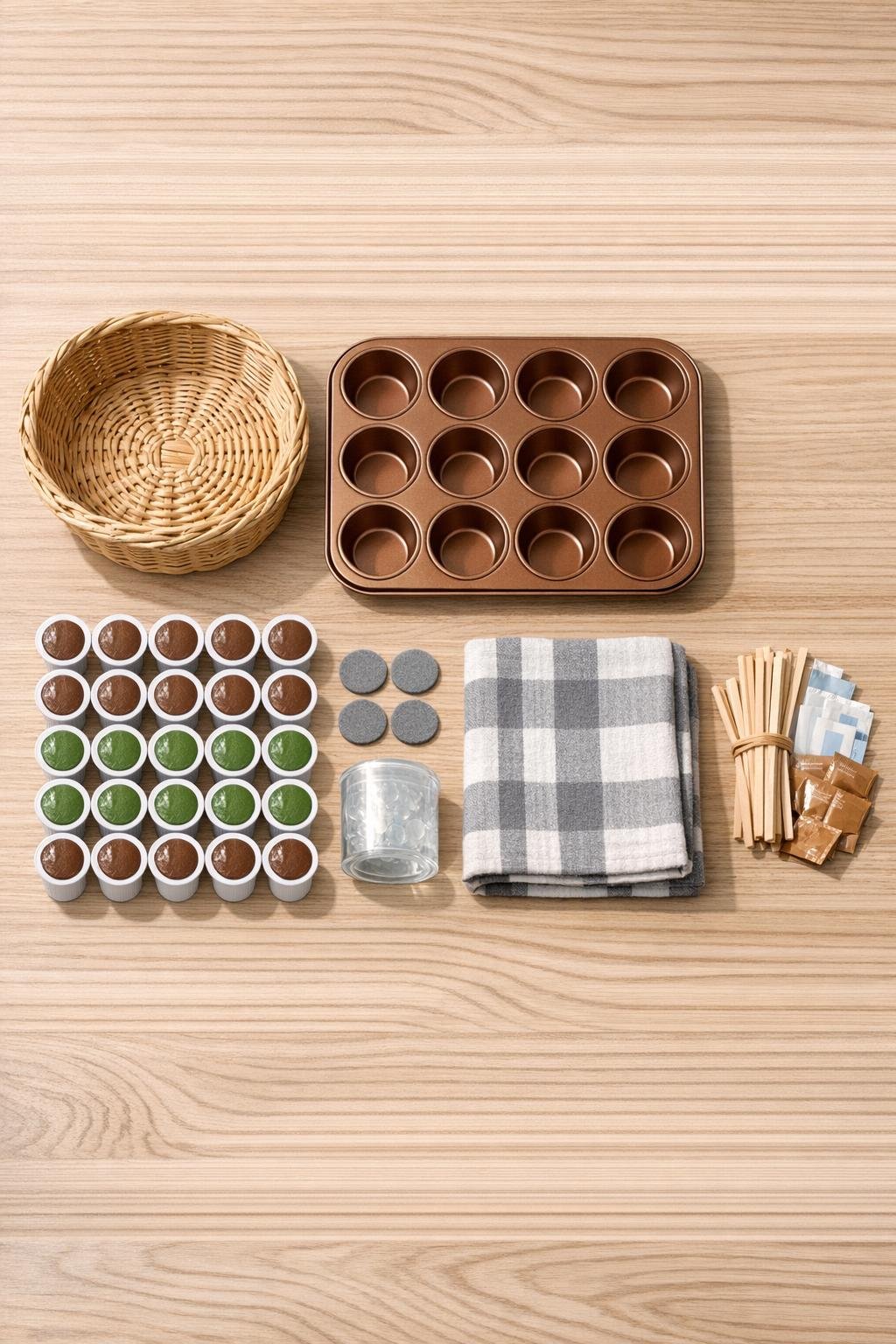 Materials for a coffee pod drawer organizer laid out neatly