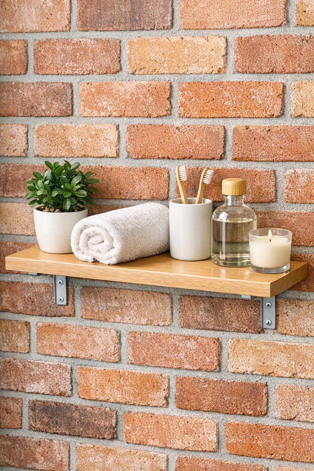 Finished wall-mounted shelf secured with proper masonry anchors